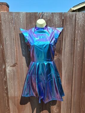 Iridescent Blue Purple Women's Futuristic Space Dress
